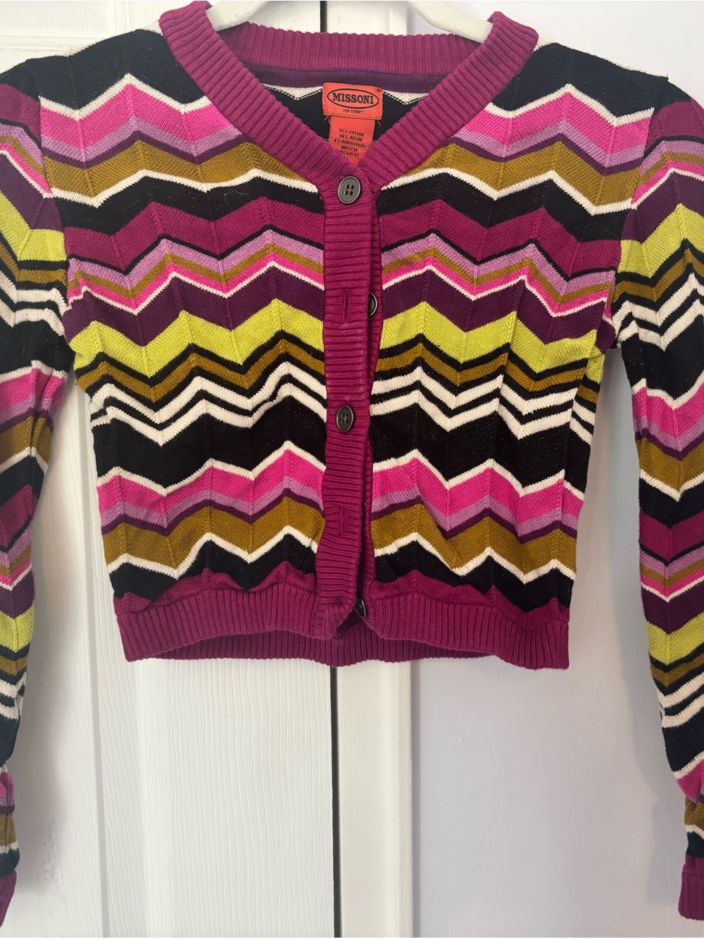 Missoni for Target Pink Chevron Button-Front Cropped Sweater